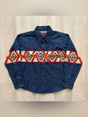 Vintage Rustler Wrangler Pearl Snap Shirt Youth M Cowboy Western Southwest